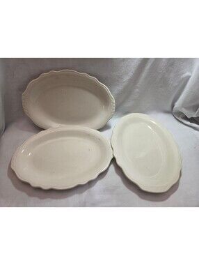 Three Homer Laughlin Oval Ironware Serving Platter with Scalloped Edge